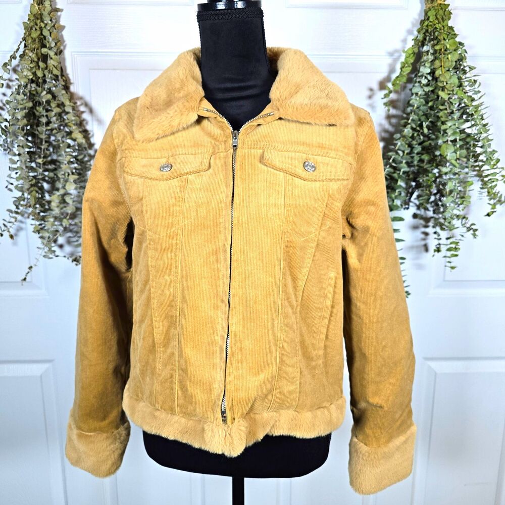 Forever21 Tan Corduroy Short Jacket Faux Fur Collar Medium